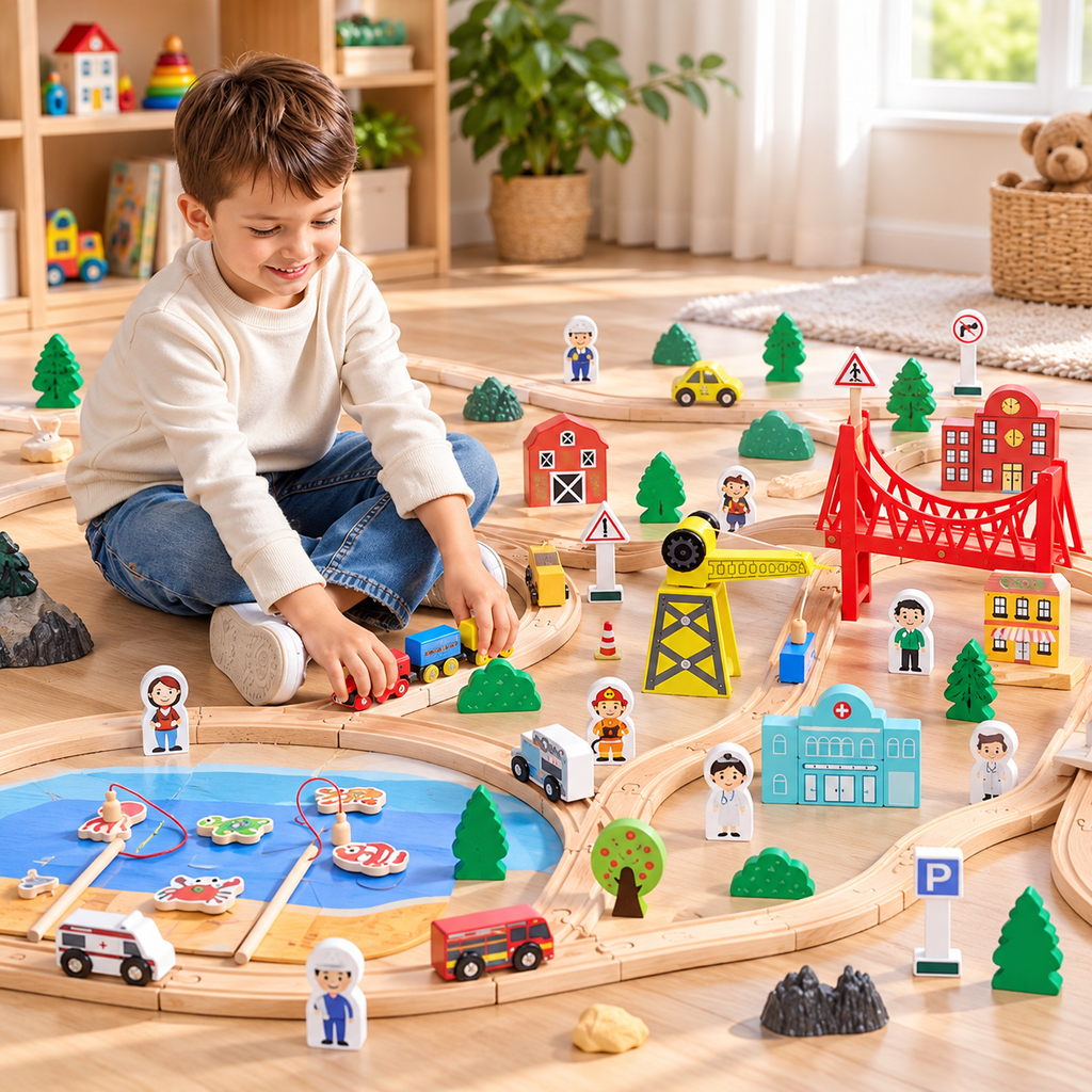 Wooden Train Set – 39 Pieces