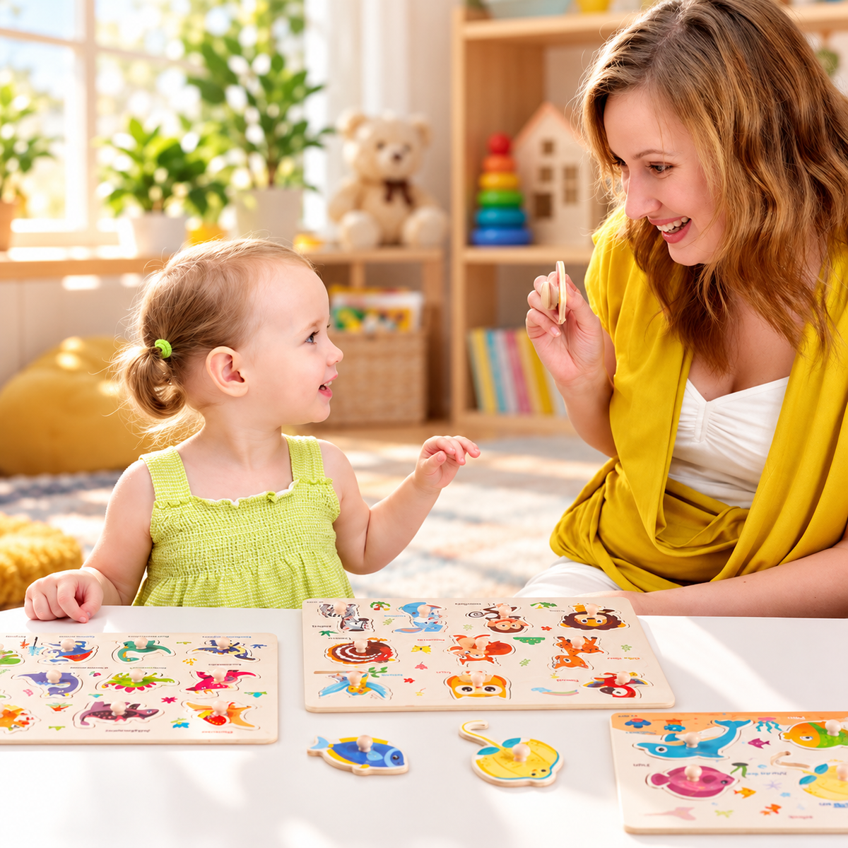 Wooden Peg Puzzle Set – 6 Pack