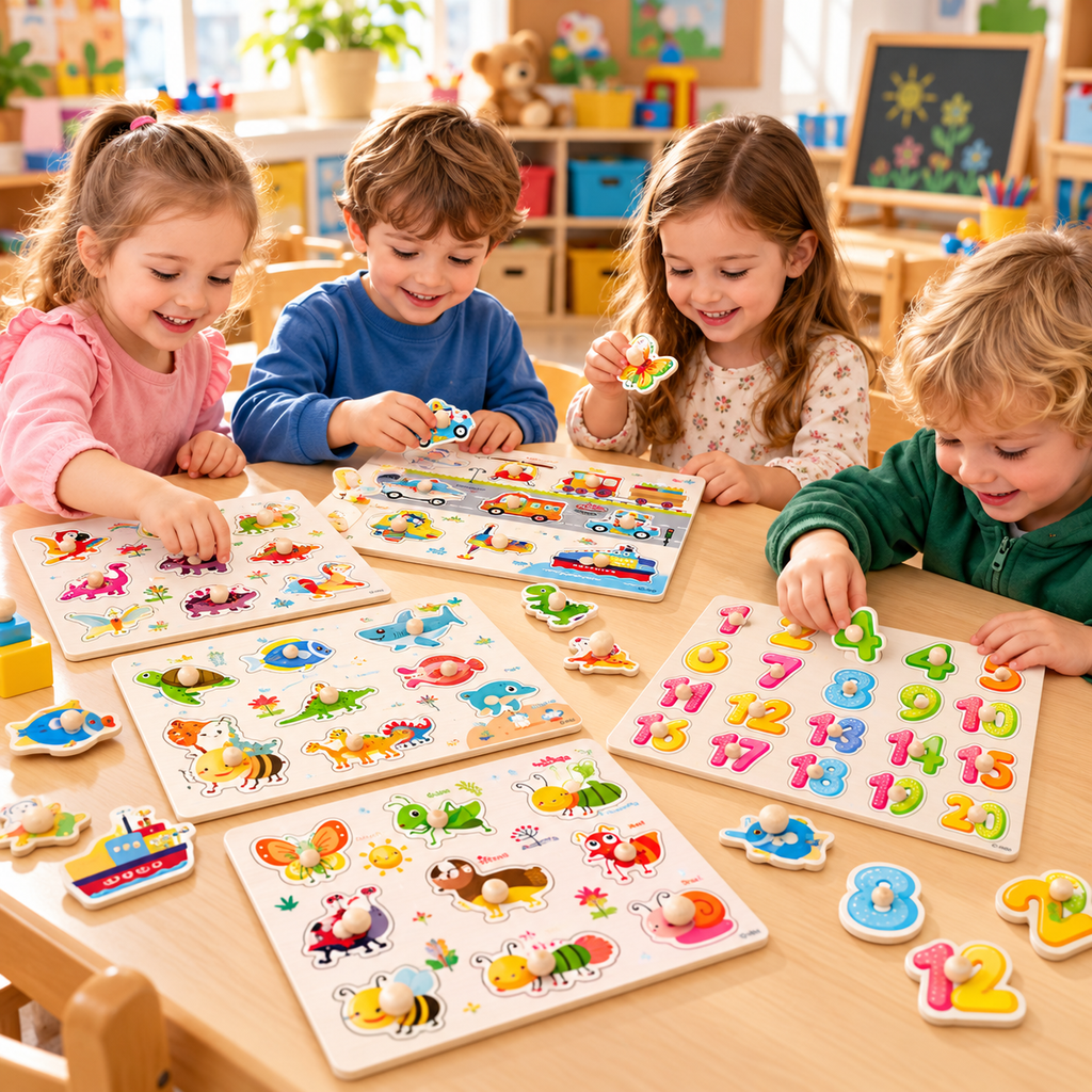 Wooden Peg Puzzle Set – 6 Pack