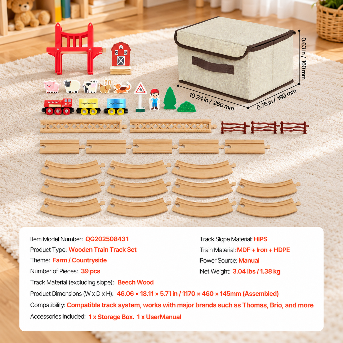 Wooden Train Set – 39 Pieces
